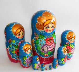 GIANT Ksenia in blue huge 10-set nesting Doll Babooshki s