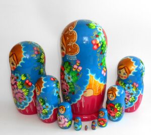 GIANT Ksenia in blue huge 10-set nesting Doll Babooshki s