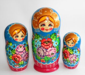 GIANT Ksenia in blue huge 10-set nesting Doll Babooshki s