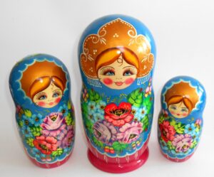 GIANT Ksenia in blue huge 10-set nesting Doll Babooshki s