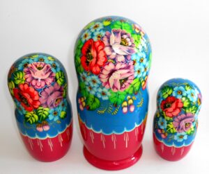 GIANT Ksenia in blue huge 10-set nesting Doll Babooshki s