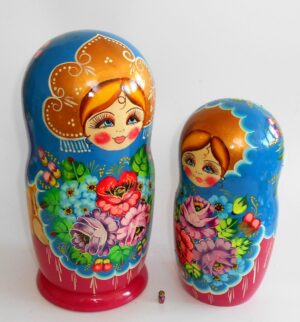 GIANT Ksenia in blue huge 10-set nesting Doll Babooshki s