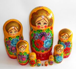 GIANT Ksenia in yellow huge 10-set Babushka Matryoshka nesting Doll Babooshki Babushkas
