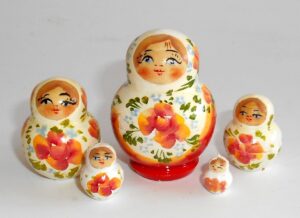MINI Olga in white & red dress TINY Babushka Matryoshka nesting Doll Babooshki Babushkas