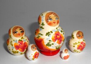 MINI Olga in white & red dress TINY nesting Doll Babooshki s