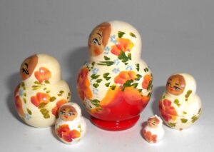 MINI Olga in white & red dress TINY nesting Doll Babooshki s