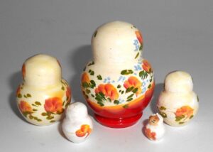 MINI Olga in white & red dress TINY nesting Doll Babooshki s