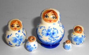 MINI Olga in white & blue dress TINY Babushka Matryoshka nesting Doll Babooshki Babushkas