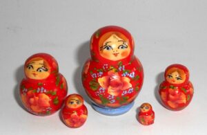 MINI Olga in red & blue dress TINY Babushka Matryoshka nesting Doll Babooshki Babushkas