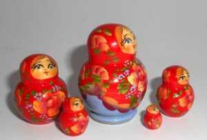 MINI Olga in red & blue dress TINY nesting Doll Babooshki s