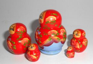 MINI Olga in red & blue dress TINY nesting Doll Babooshki s