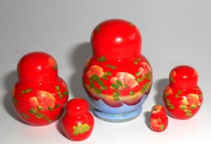 MINI Olga in red & blue dress TINY nesting Doll Babooshki s