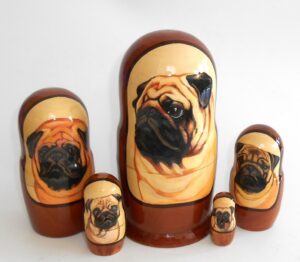 Pug doggy II Babushka Matryoshka  nesting Doll Babooshki Babushkas