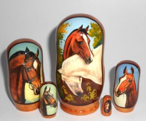 Two Horses small Babushka Matryoshka nesting Doll Babooshki Babushkas