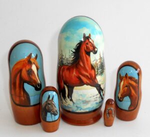 Chestnut Horsy small Babushka Matryoshka nesting Doll Babooshki Babushkas
