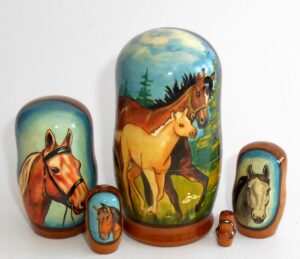 Horsy with white foal small Babushka Matryoshka nesting Doll Babooshki Babushkas
