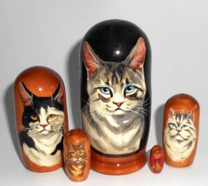 Grey kitty small Babushka Matryoshka nesting Doll Babooshki Babushkas