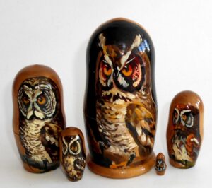 Owl brown small Babushka Matryoshka nesting Doll Babooshki Babushkas