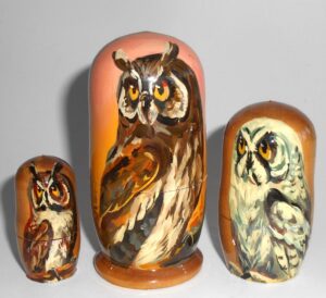 Owl brown on pink small nesting Doll Babooshki s