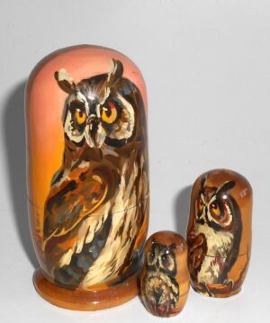 Owl brown on pink small nesting Doll Babooshki s