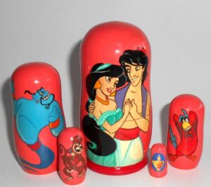 Jusmine & Aladdin small Babushka matryoshka nesting doll Babooshki Babushkas