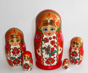 Rooster / Chicken Girl in red & white Babushka Matryoshka nesting Doll Babooshki Babushkas Classic Village Traditional
