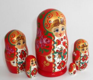 Rooster / Chicken Girl in red & white nesting Doll Babooshki s Classic Village Traditional