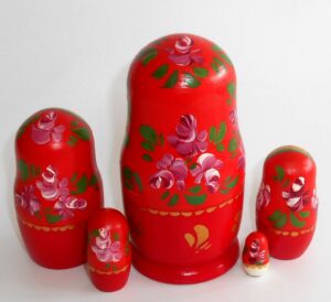 Rooster / Chicken Girl in red & white nesting Doll Babooshki s Classic Village Traditional