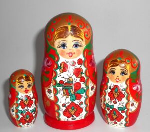Rooster / Chicken Girl in red & white nesting Doll Babooshki s Classic Village Traditional
