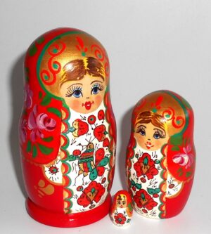 Rooster / Chicken Girl in red & white nesting Doll Babooshki s Classic Village Traditional