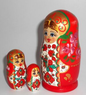 Rooster / Chicken Girl in red & white nesting Doll Babooshki s Classic Village Traditional