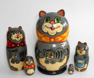 Funny Grey Cat with Kitten Babushka Matryoshka nesting Doll Babooshki Babushkas