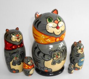 Funny Grey Cat with Kitten nesting Doll Babooshki s