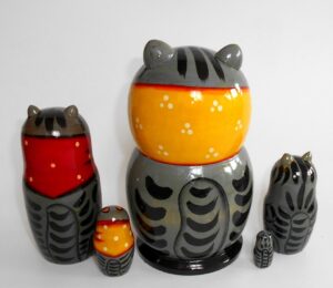 Funny Grey Cat with Kitten nesting Doll Babooshki s