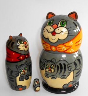 Funny Grey Cat with Kitten nesting Doll Babooshki s