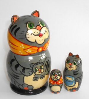 Funny Grey Cat with Kitten nesting Doll Babooshki s