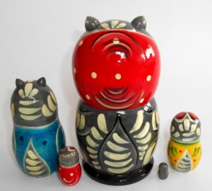 Funny Grey Cat with gold fish nesting Doll Babooshki s