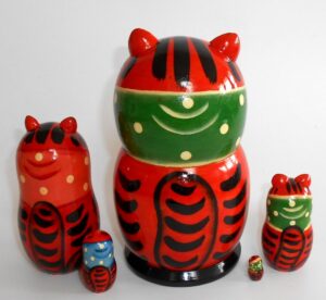 Funny Ginger Cat with gold fish nesting Doll Babooshki s