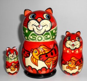 Funny Ginger Cat with gold fish nesting Doll Babooshki s