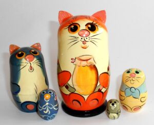 Red Cat with Jar Babushka Matryoshka nesting Doll Babooshki Babushkas