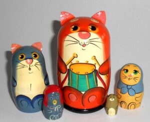 Red Cat with drum Babushka Matryoshka nesting Doll Babooshki Babushkas