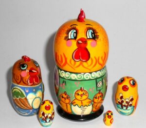 SMALL Chicken Funny Choock  Rooster in green shirt Babushka Matryoshka nesting Doll Babooshki Babushkas