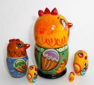 SMALL Chicken Funny Choock Rooster in green shirt nesting Doll Babooshki s