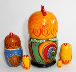 SMALL Chicken Funny Choock Rooster in green shirt nesting Doll Babooshki s