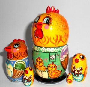 SMALL Chicken Funny Choock Rooster in green shirt nesting Doll Babooshki s