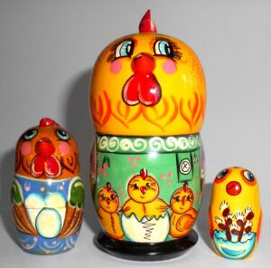 SMALL Chicken Funny Choock Rooster in green shirt nesting Doll Babooshki s