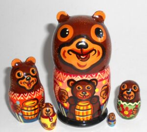 Funny Brown Bear red short Babushka Matryoshka nesting Doll Babooshki Babushkas