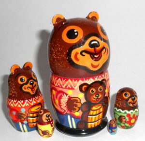 Funny Brown Bear red short nesting Doll Babooshki s