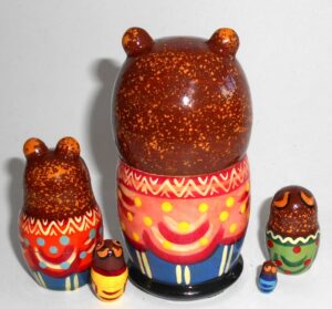 Funny Brown Bear red short nesting Doll Babooshki s