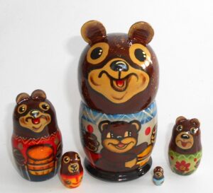 Funny Brown Bear blue short Babushka Matryoshka nesting Doll Babooshki Babushkas